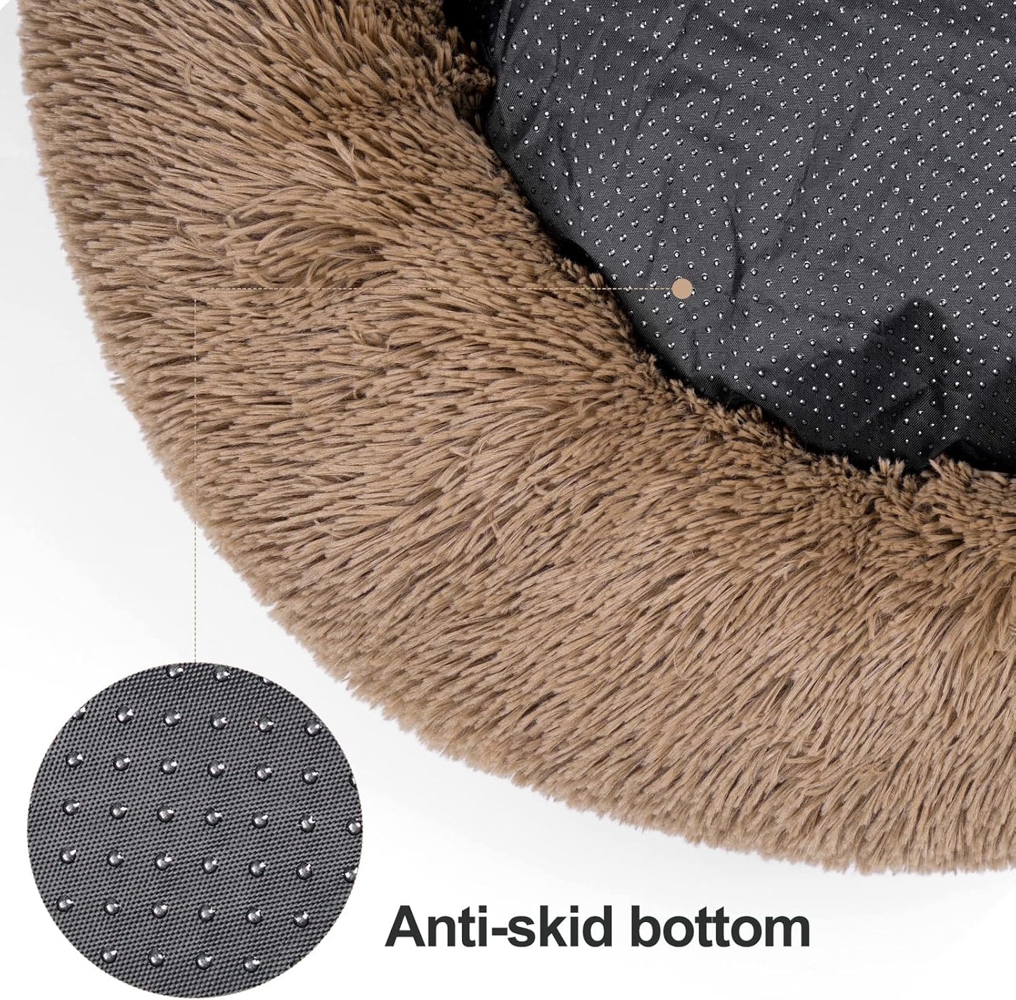 Dog Bed Donut Cuddler Pet Bed, Flurry Warming round Dog Bed Cat Cushion Bed Ultra Soft Mat for Dogs and Cats, Indoor Sleeping Bed (Khaki-31X31 Inch)