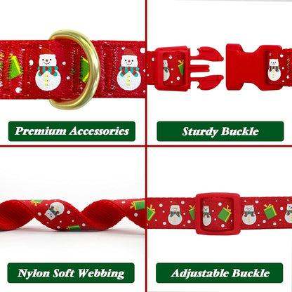 Christmas Dog Collar Adjustable Xmas Dog Collars with Christmas Antler Bow Tie Accessories Snowman Dog Collar for Medium Dogs