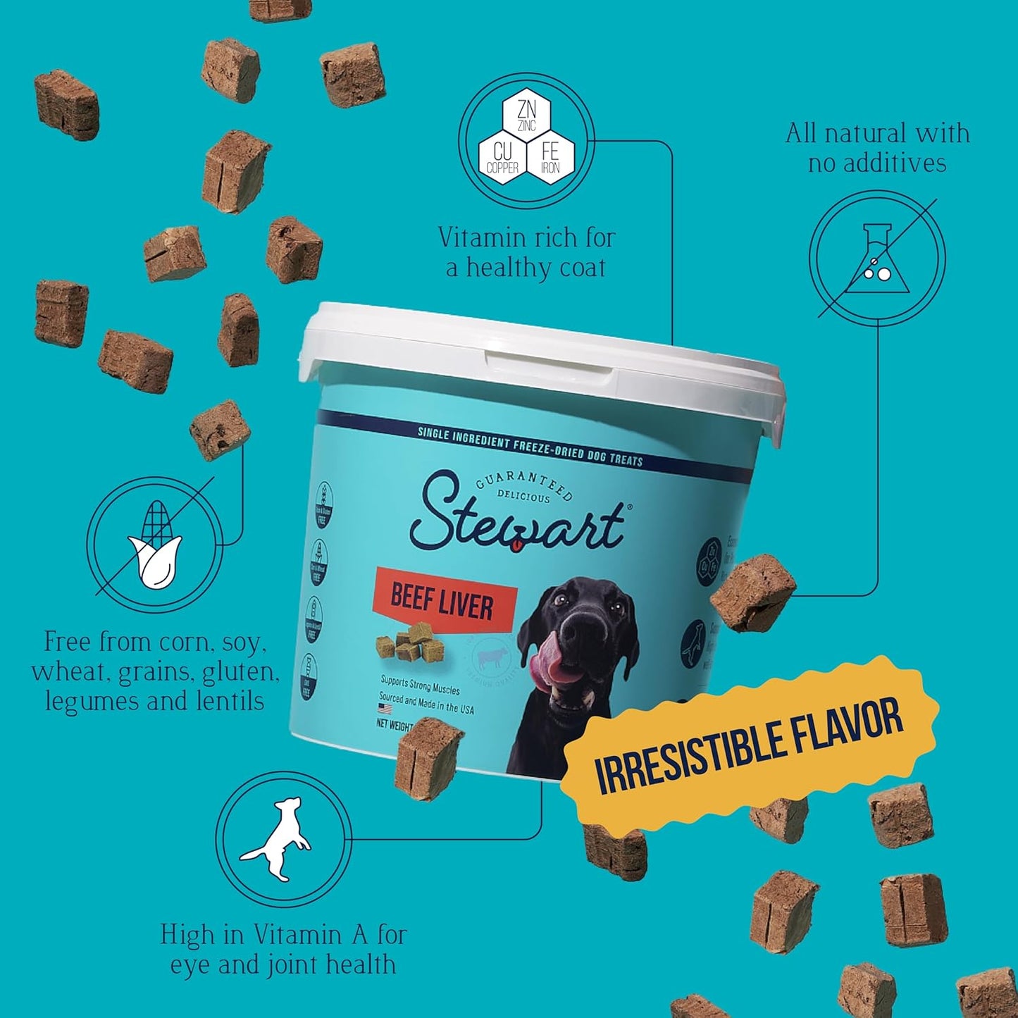 Beef Liver Dog Treats, 14 Oz, ~315 Pieces, Freeze Dried Raw, Single Ingredient, 50% Protein Training Treats or Meal Topper in a Resealable Tub, Grain Free, Gluten Free