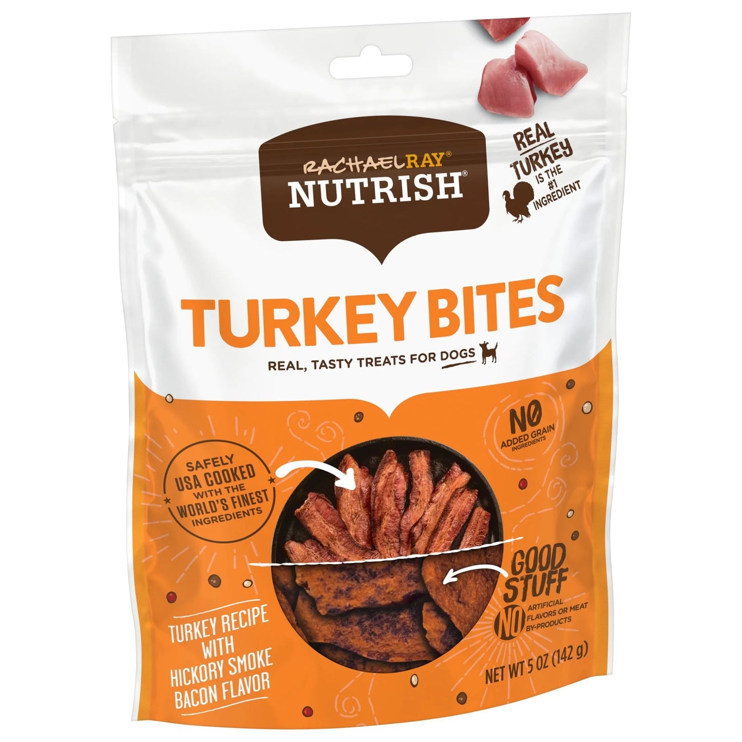 Rachael Ray  Turkey Bites Dry Dog Treats, Turkey & Hickory Smoke Bacon Soft Treats, 5 Oz. Pouch