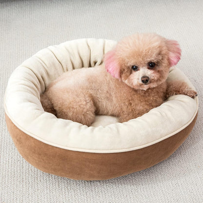 Round Bolster Dog or Cat Bed Donut Pet Bed Pet Supplies Machine Washable Pet Sofa 20X20 Brown