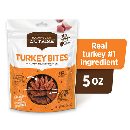 Rachael Ray  Turkey Bites Dry Dog Treats, Turkey & Hickory Smoke Bacon Soft Treats, 5 Oz. Pouch