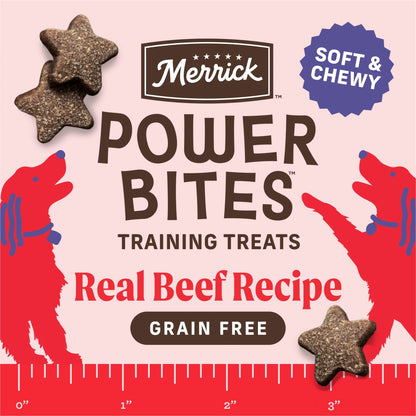 Power Bites Natural Soft and Chewy Real Meat Dog Treats, Grain Free Snack with Real Beef Recipe, 6 Oz. Bag