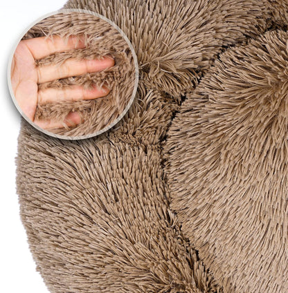 Dog Bed Donut Cuddler Pet Bed, Flurry Warming round Dog Bed Cat Cushion Bed Ultra Soft Mat for Dogs and Cats, Indoor Sleeping Bed (Khaki-31X31 Inch)