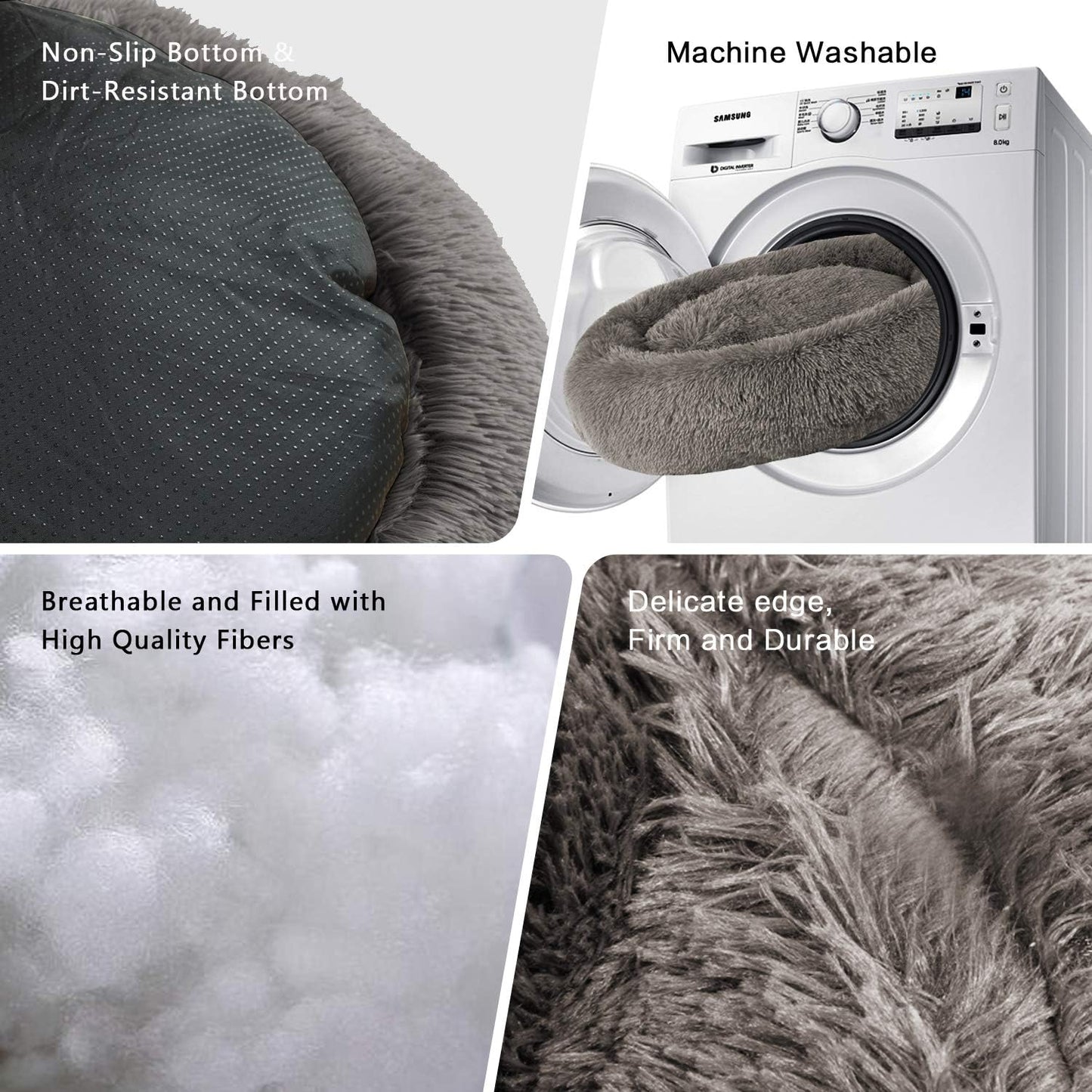 Donut Cat Bed, Faux Fur Dog Beds for Medium Small Dogs - Self Warming Indoor round Pillow Cuddler Black & Brown & Grey & Beige & Khaki