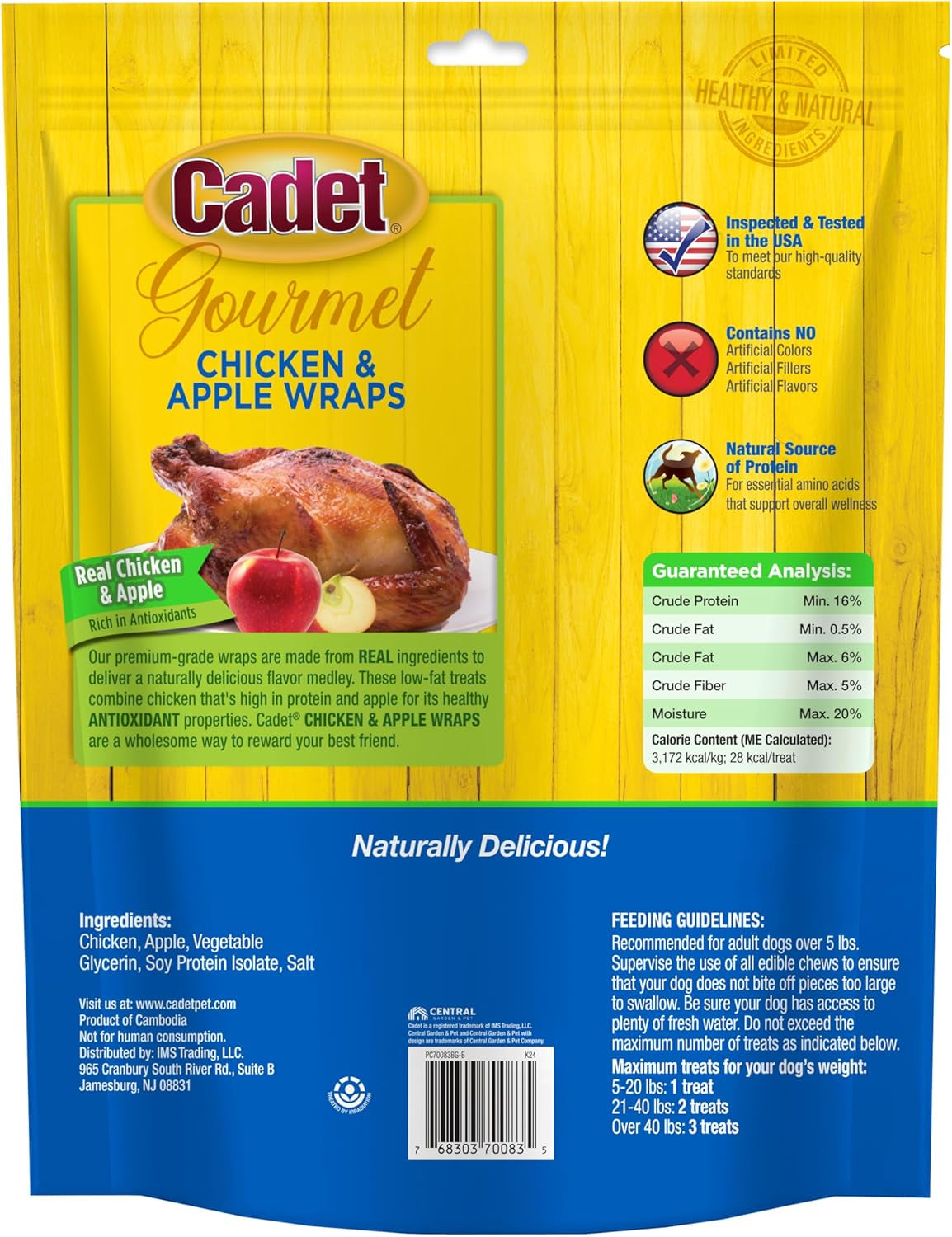 Gourmet Chicken & Apple Wrapped Dog Treats Wraps - Healthy & Natural Chicken & Apple Dog Training Treats for Small & Large Dogs - Inspected & Tested in USA (28 Oz.)