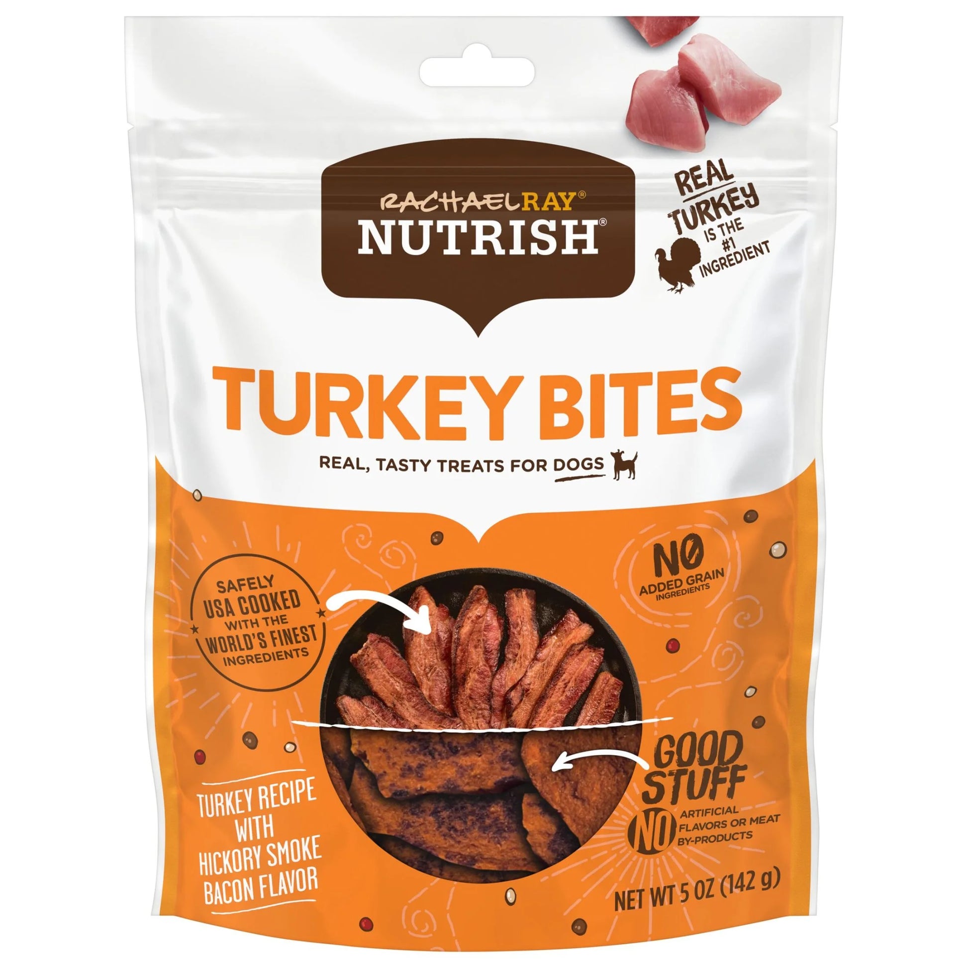 Rachael Ray  Turkey Bites Dry Dog Treats, Turkey & Hickory Smoke Bacon Soft Treats, 5 Oz. Pouch
