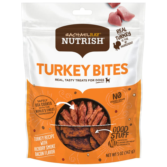 Rachael Ray  Turkey Bites Dry Dog Treats, Turkey & Hickory Smoke Bacon Soft Treats, 5 Oz. Pouch