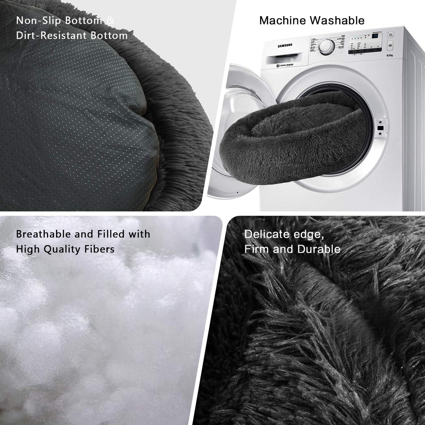 Donut Dog & Cat Bed - Faux Fur Cuddler, Round, Comfortable for Small to Large Dogs, Ultra Soft, Self Warming, Multiple Sizes