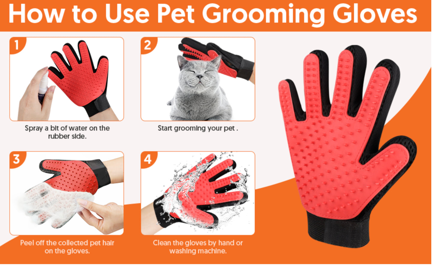 Usitek Grooming Care Pet Hair Remover Roller and Pet Grooming Gloves, Deshedding