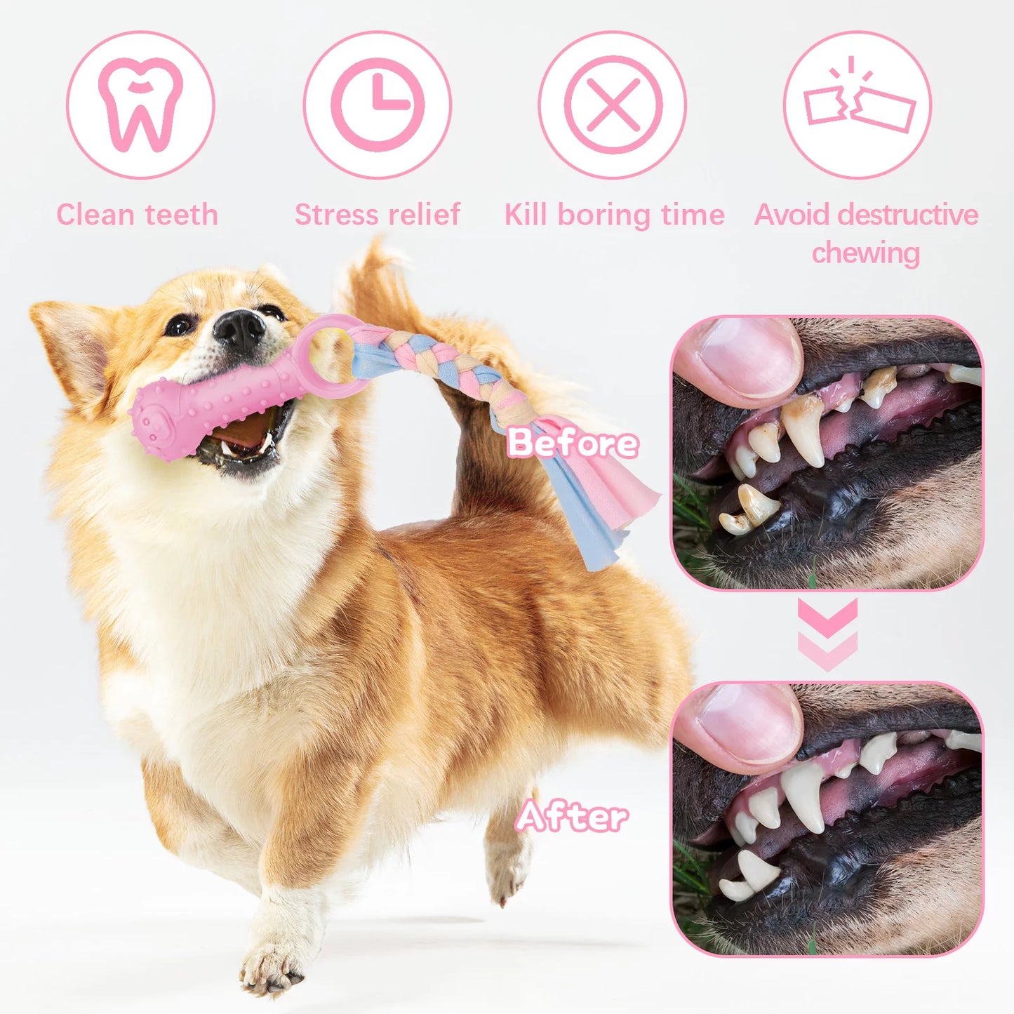 5 Pack Puppy Chew Toys for Teething Small Dogs, Pink Rubber Puppy Teething Toys Plush Squeaky Dog Toys for Cleaning Teeth Interactive Pet Doggy Bone Toys