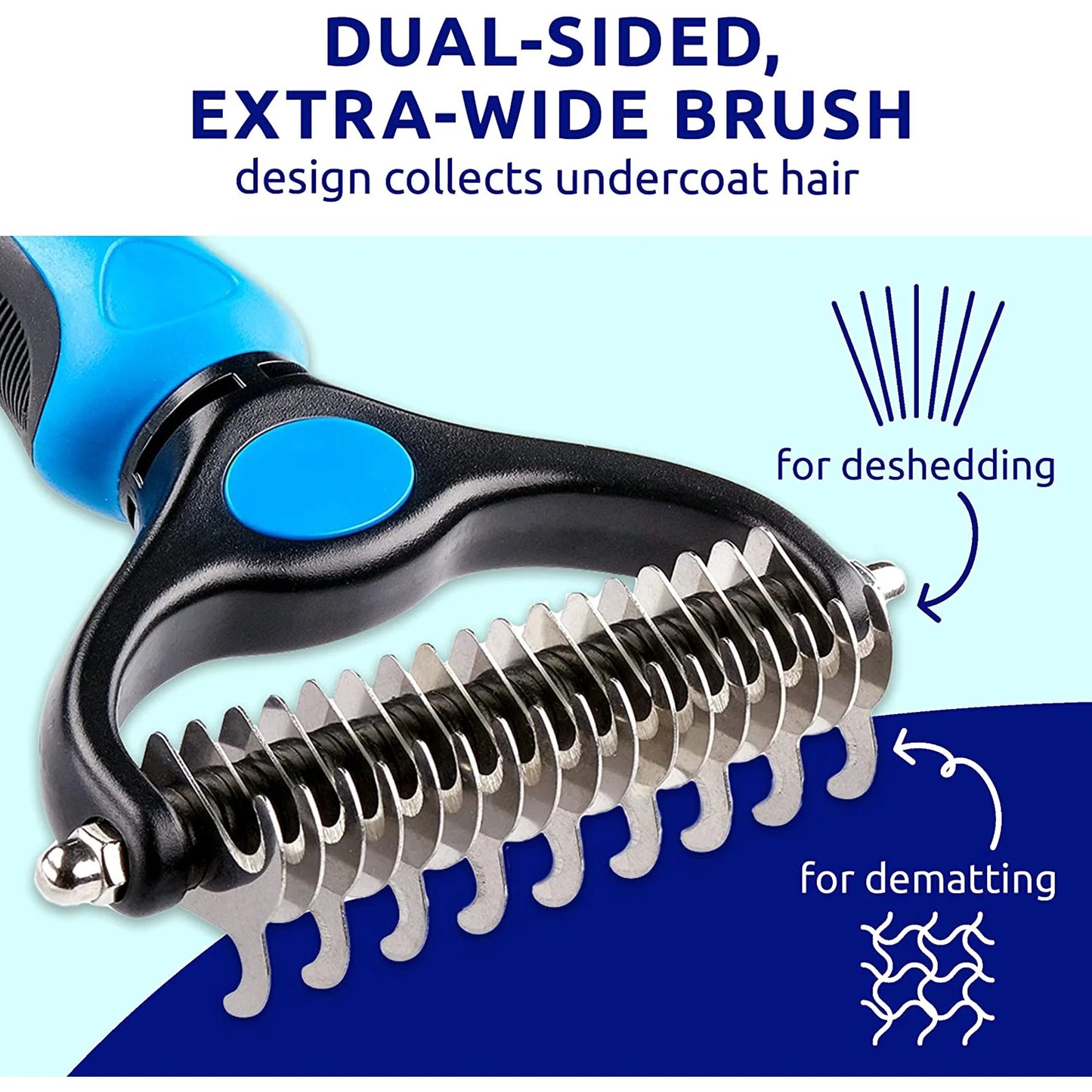 Pet Grooming Brush Dematting Comb Rake for Dogs Dematting Tool for Cats, Double Sided Undercoat Rake for Mats Tangles Removing
