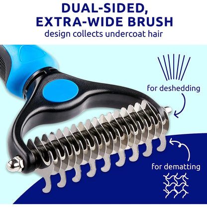 Pet Grooming Brush Dematting Comb Rake for Dogs Dematting Tool for Cats, Double Sided Undercoat Rake for Mats Tangles Removing