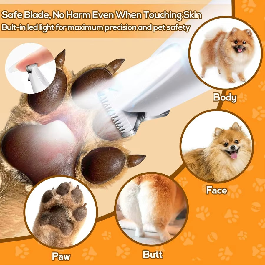 2 in 1 Electric Dog Paw Trimmer with Builtin Light for Grooming: Quiet Dog Clippers and Paw Shavers Kit for Small and Large Dog