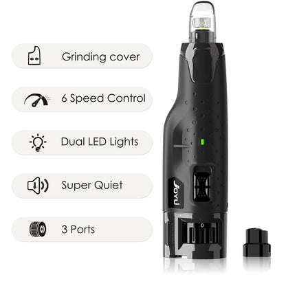 Dog Nail Grinder Dustproof with 2 LED Light - Super Quiet Powerful 6-Speed Nail Trimmer File for Small Medium Large Dogs Dog Acc