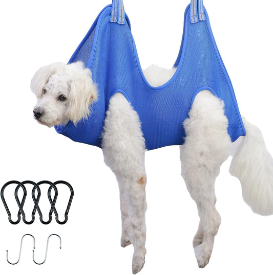 Dog Grooming Hammock,Small Medium Pet Dog Grooming Harness for Nail Trimming,Eyes,Ear,Mouth Care (M,Blue)