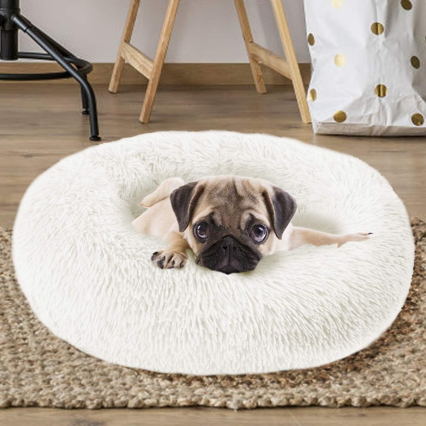 Fluffy Dog Bed Ultra Soft Washable Dog and Cat Cushion Comfy Dog Calming Cuddler