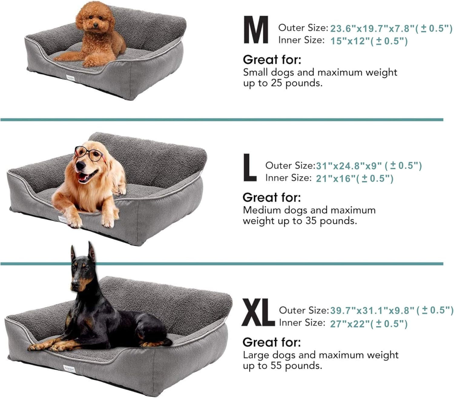 Pet Beds/Dog Beds, Self-Warming, Comfortable and Safety, Machine Wash & Dryer Friendly, Perfect Cushion Beds for Dogs and Cats (M(23.6" X 19.7" X 7.8"), Gray)
