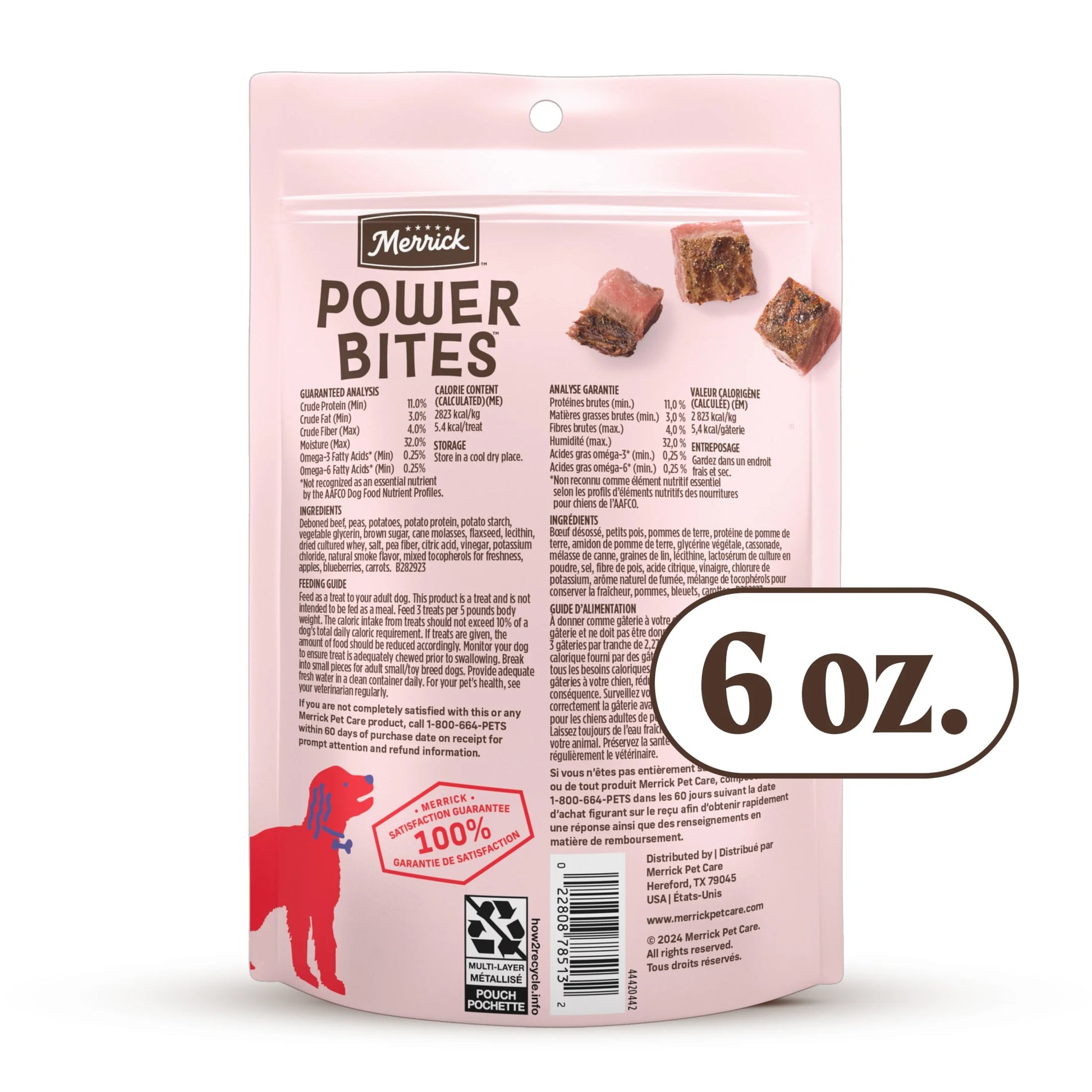 Power Bites Natural Soft and Chewy Real Meat Dog Treats, Grain Free Snack with Real Beef Recipe, 6 Oz. Bag