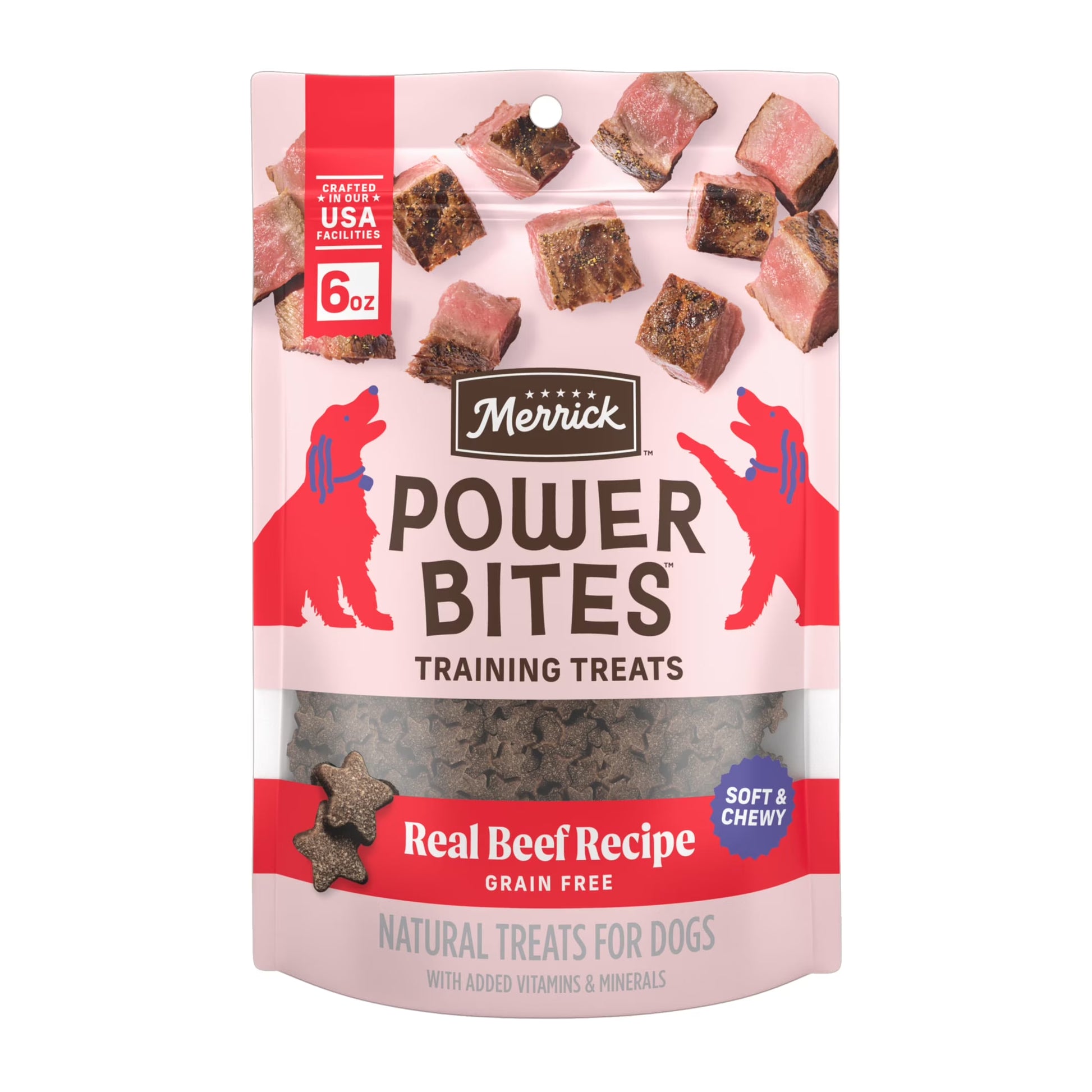 Power Bites Natural Soft and Chewy Real Meat Dog Treats, Grain Free Snack with Real Beef Recipe, 6 Oz. Bag