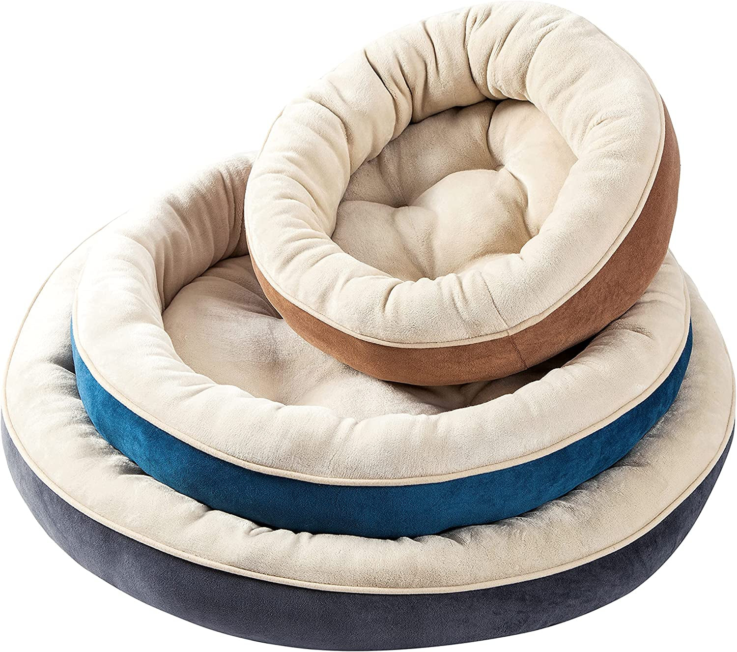 Round Bolster Dog or Cat Bed Donut Pet Bed Pet Supplies Machine Washable Pet Sofa 20X20 Brown