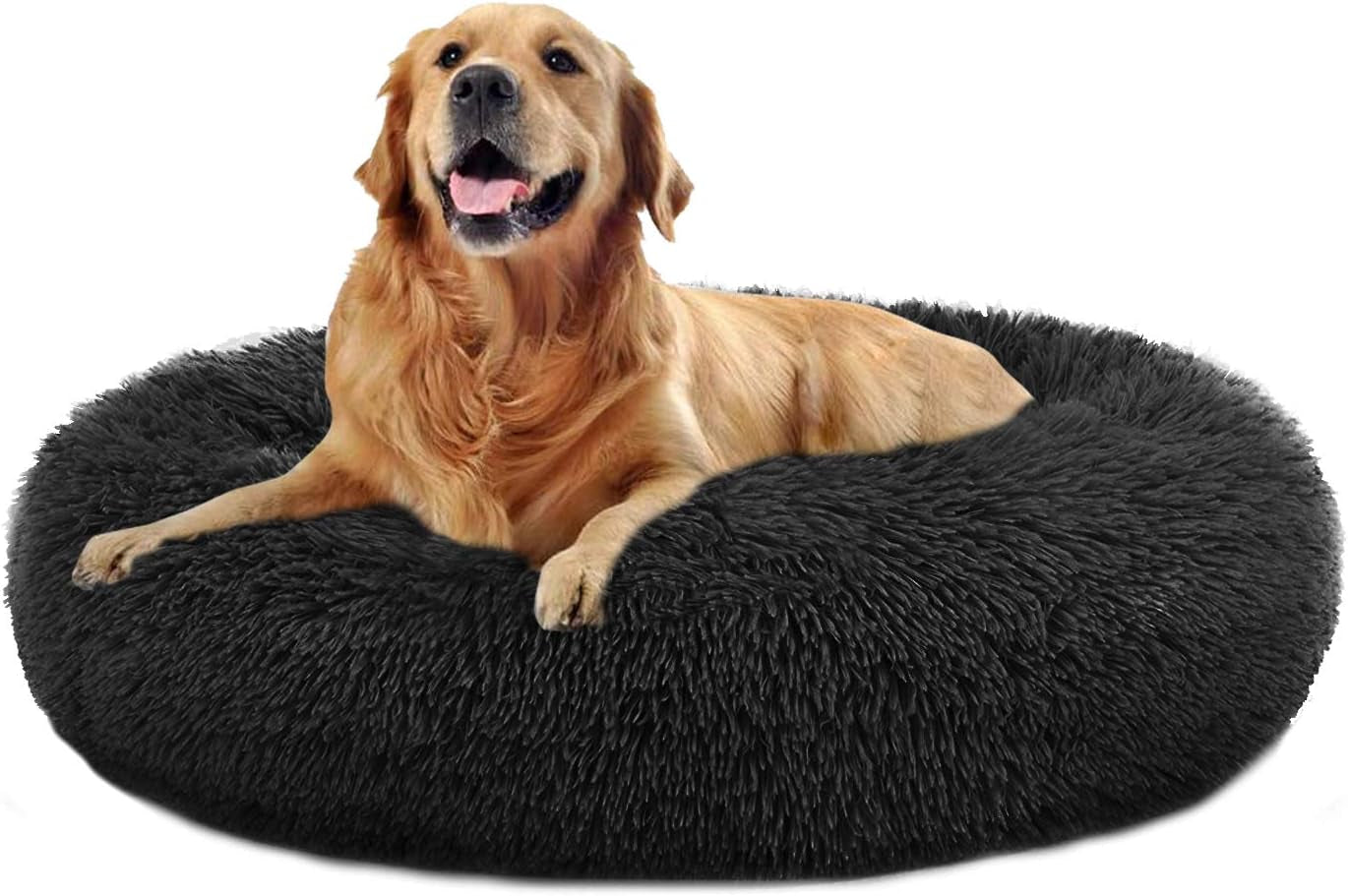 Donut Dog & Cat Bed - Faux Fur Cuddler, Round, Comfortable for Small to Large Dogs, Ultra Soft, Self Warming, Multiple Sizes