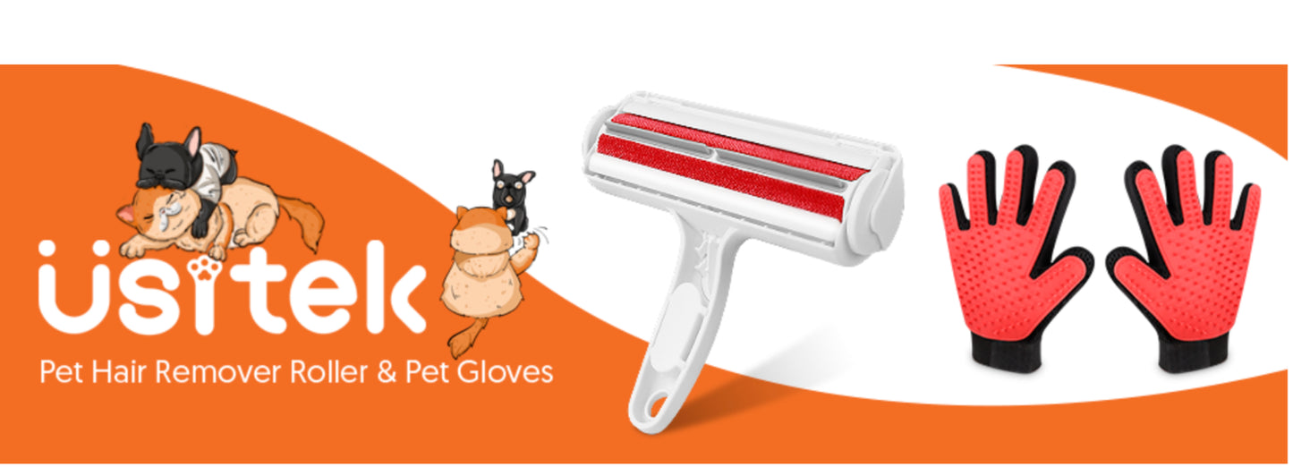 Usitek Grooming Care Pet Hair Remover Roller and Pet Grooming Gloves, Deshedding