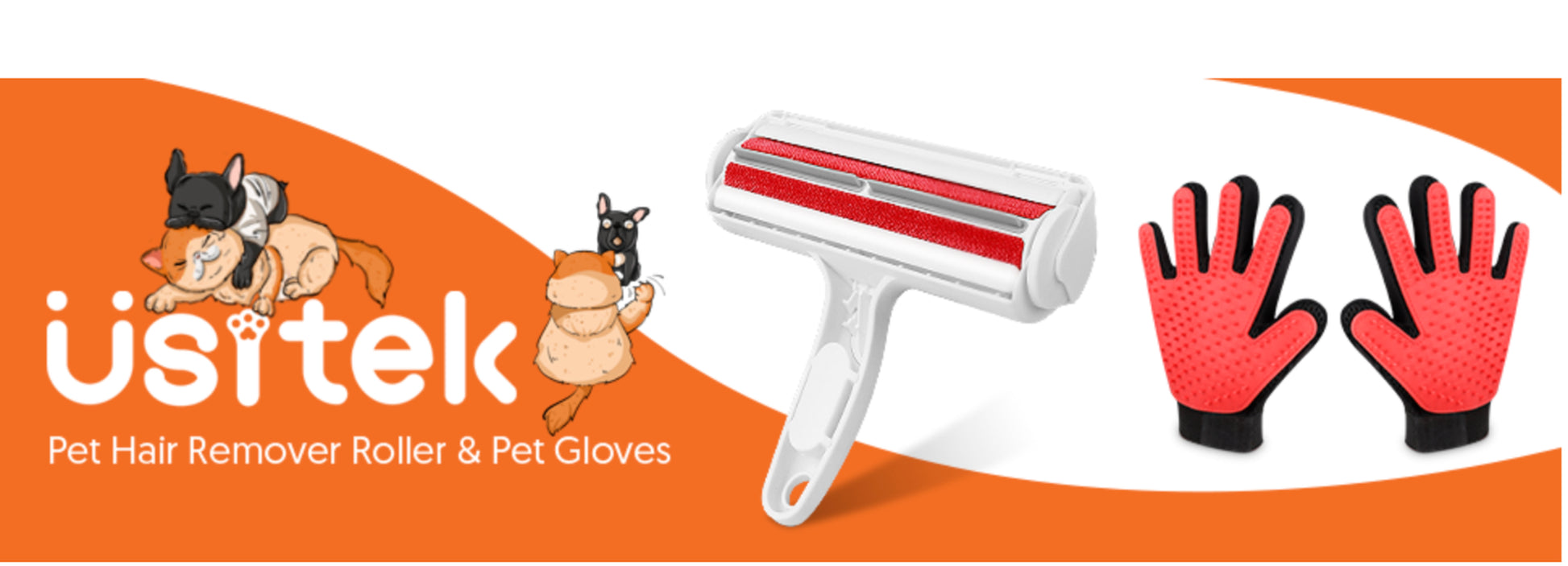 Usitek Grooming Care Pet Hair Remover Roller and Pet Grooming Gloves, Deshedding