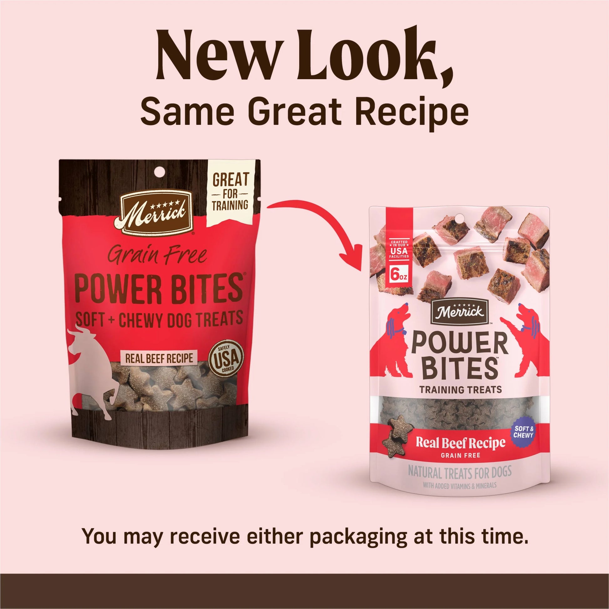 Power Bites Natural Soft and Chewy Real Meat Dog Treats, Grain Free Snack with Real Beef Recipe, 6 Oz. Bag