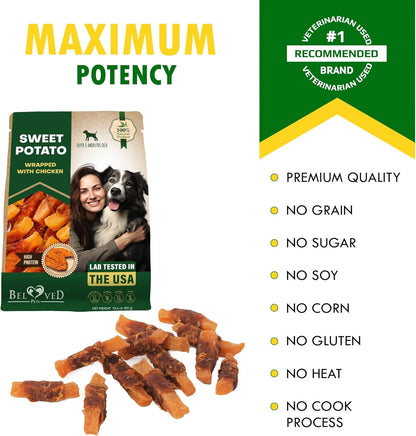 Dog Treats Sweet Potato Wrapped with Chicken 10.6 Oz & Pet Natural Chew - Grain Free Dried Snacks in Bulk - Best Twists for Training Small & Large Dogs - Made for USA